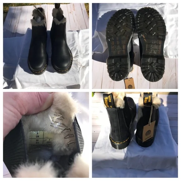 NWT Dr. Martens 2976 Faux Fur Lined Leather Chelsea in Black Burnished Wyoming - Picture 13 of 15